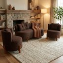 Ver imagem 1 de Conjunto 2 Poltronas + Sofá Curvo Orgânico Luna Boucle Marrom - Montanaris Decor
