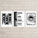 Ver imagem 2 de Kit 3 Quadros Regras Da Lavanderia Preto 45x34cm:Madeira branca