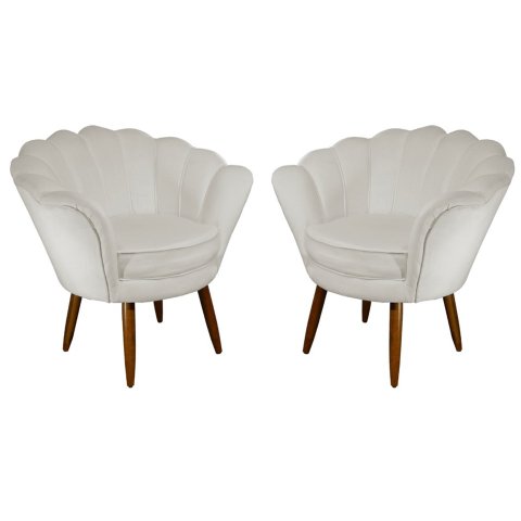 Kit 2 Poltronas Decorativa Pétala Suede Bege Pés Madeira Mz Decor