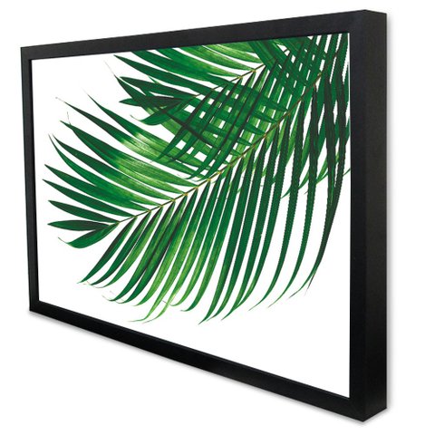 Quadro Decorativo Caixa Alta com Vidro Floral Folha Palmada Verde TaColado Moldura Preta 120 x 80cm