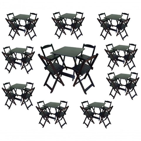 Conjunto Dobrável 10 Mesas 40 Cadeiras 4 Lugares Tampo MDF Preto 70cm Móveis 4I