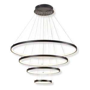 Lustre Pendente Moderno Anéis Led 4 Arcos 80cm Pe Direito Duplo Preto Bivolt Equipe Led