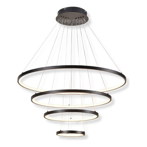 Lustre Pendente Moderno Anéis Led 4 Arcos 80cm Pe Direito Duplo Preto Bivolt Equipe Led