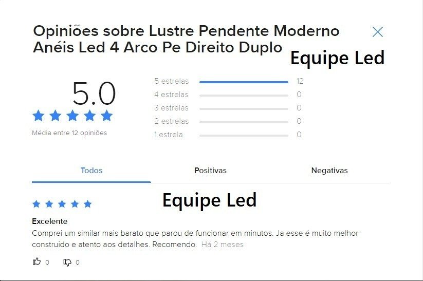 Lustre Pendente Moderno Anéis Led 4 Arcos 80cm Pe Direito Duplo Preto Bivolt Equipe Led - 6