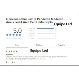 Lustre Pendente Moderno Anéis Led 4 Arcos 80cm Pe Direito Duplo Preto Bivolt Equipe Led - 7