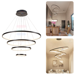 Lustre Pendente Moderno Anéis Led 4 Arcos 80cm Pe Direito Duplo Preto Bivolt Equipe Led - 3