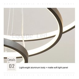 Lustre Pendente Moderno Anéis Led 4 Arcos 80cm Pe Direito Duplo Preto Bivolt Equipe Led - 5