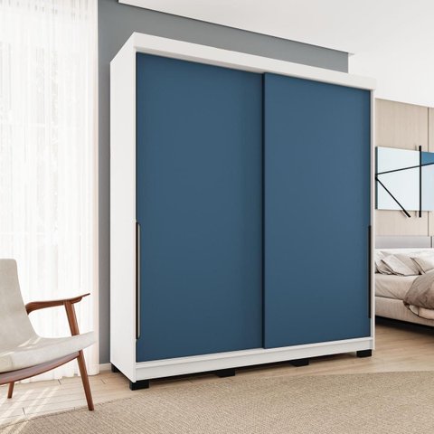 Roupeiro Solteiro Madri 2 Portas 2 Gavetas 177x213cm Azul/Branco 250703