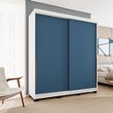 Ver imagem 1 de Roupeiro Solteiro Madri 2 Portas 2 Gavetas 177x213cm Azul/Branco 250703