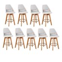 Ver imagem 1 de Kit 09 Banquetas Linho Bege E Almofada Suede Branco