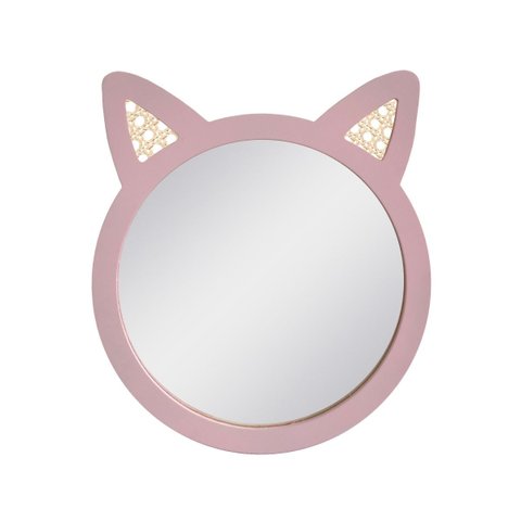 Espelho Decorativo Infantil 43x44cm Gato Rosa
