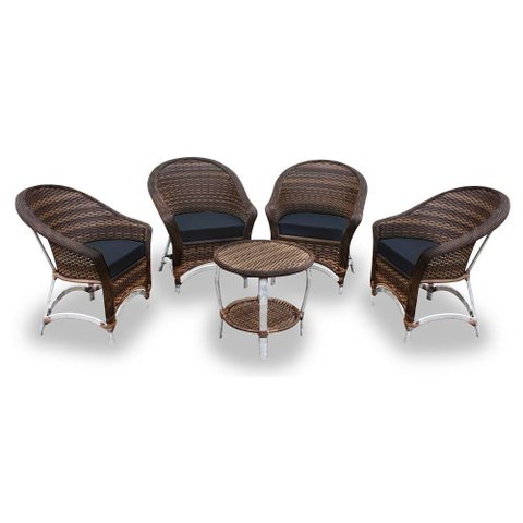 Conjunto de Poltronas Fibra Sintética Alumínio Berlim - 4 Poltronas + 1 Mesa Centro - Tecido Lisato 