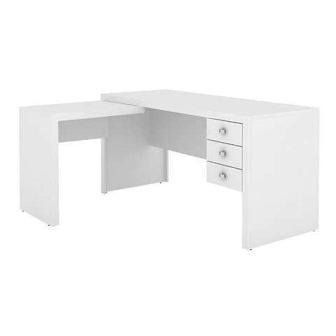 Mesa Canto p/Escritório ME4106 c/ 3 Gavetas Branco - Tecno Mobili