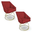Ver imagem 1 de Kit 2 Poltronas Luxo Alana Suede Vermelho Base de Ferro Dourado - Pallazio