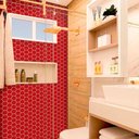 Ver imagem 3 de Papel de Parede Lavável para Banheiro Cozinha Revestimento Brilho Pastilha Colmeia - Várias Cores -