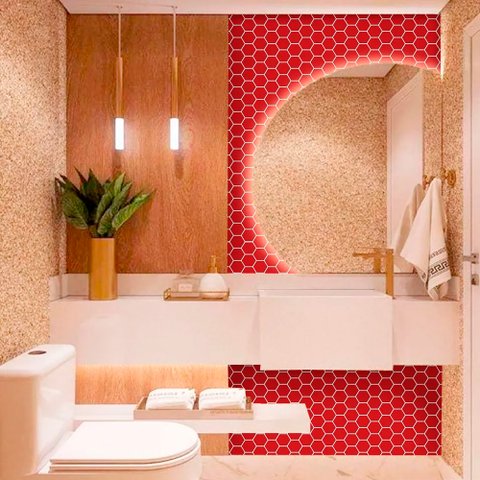 Papel de Parede Lavável para Banheiro Cozinha Revestimento Brilho Pastilha Colmeia - Várias Cores - 
