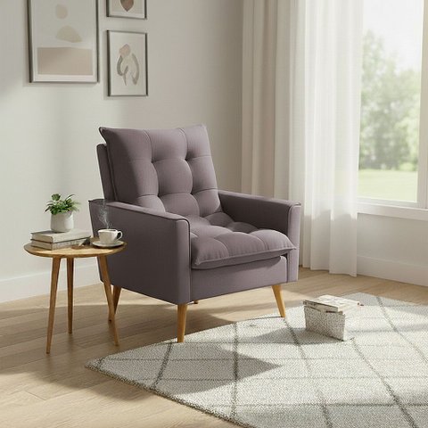 Poltrona Sala 92cm Estofado Confortável Tom Neutro e Design que Valoriza o Ambiente Bege Ester