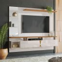 Ver imagem 1 de Painel para TV até 55 Polegadas Intense Off White Damasco com Nicho Decorativo – Lukaliam