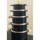 Ver imagem 2 de Jogo de 5 Panelas Caçarolas Alumínio Fundido Reforçado:Preto Craqueado