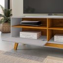 Ver imagem 3 de Rack Bancada Paladio Tv 55 Pol. Sala com Pes de Madeira Off White/naturale