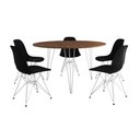 Ver imagem 6 de Mesa Jantar Redonda 110cm Amêndoa Clips 3 Pés com 5 Cadeiras Eames Eiffel Pretas Ferro Branco