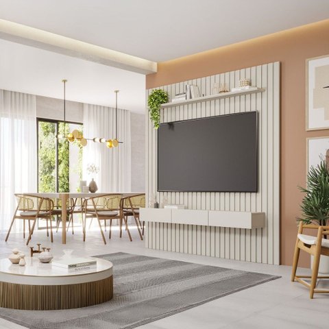Painel para TV até 70 Polegadas Maragogi 1 Porta 2 Gavetas 100% MDF Off White - Permobili