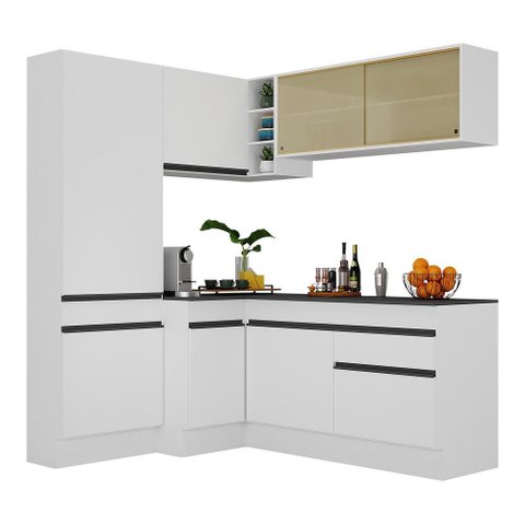 Armário de Cozinha Completa de Canto com Rodapé Veneza Multimóveis V2089 Branco/Preto