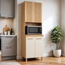 Ver imagem 1 de Paneleiro de Cozinha com 4 Portas e Nicho Cristal Bege/Cinamomo/Off White