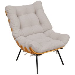 Poltrona Costela L02 com Puff Sala de Estar Linho Bege - 7