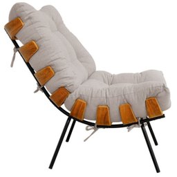 Poltrona Costela L02 com Puff Sala de Estar Linho Bege - 9