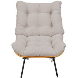 Poltrona Costela L02 com Puff Sala de Estar Linho Bege - 8