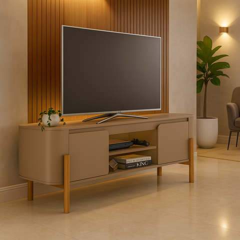 Rack Tv até 65 Polegadas Dubai 180cm Pés em Madeira Pinus para Sala de Estar ou Tv:fendi