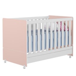 Berço Americano Mini Cama com Rodízios Charme P14 Branco/rosa - Mpozenato - 1 Berço Americano Mini Cama com Rodízios Charme P14 Branco/rosa - Mpozenato - 1