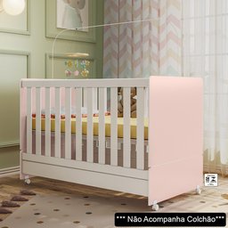 Berço Americano Mini Cama com Rodízios Charme P14 Branco/rosa - Mpozenato - 2 Berço Americano Mini Cama com Rodízios Charme P14 Branco/rosa - Mpozenato - 2