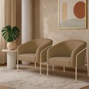 Ver imagem 1 de Poltrona Sala Industrial Alta Champanhe Kit 2 Stella Suede Marrom R D03 - D’Rossi