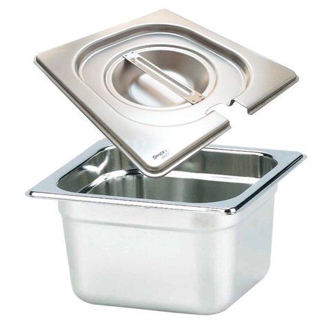 Cuba Gastronômica Inox Gn 1/6x100 mm 1,5 Litros + Tampa em Inox com Abertura para Colher, Conchas e 