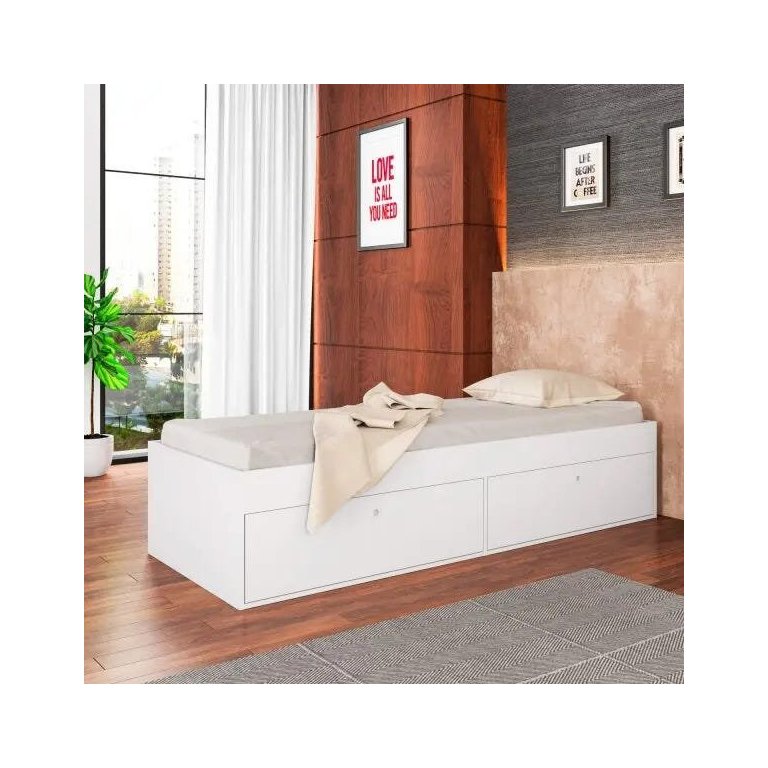 Cama de Solteiro Tokio 192x82cm com Baú Branco Cm800 Art In Móveis