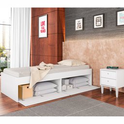 Cama de Solteiro Tokio 192x82cm com Baú Branco Cm800 Art In Móveis - 4