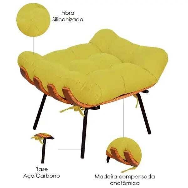 Poltrona Costela com Puff Sala de Estar Suede - Lyam Decor - 4