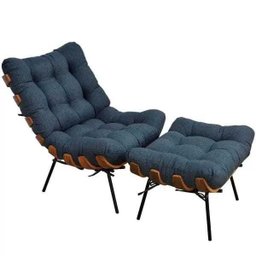 Poltrona Costela com Puff Sala de Estar Linho - Lyam Decor - 1