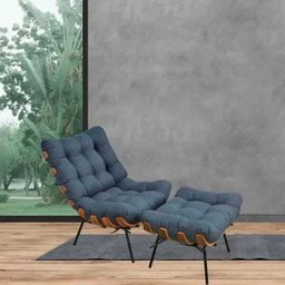 Poltrona Costela com Puff Sala de Estar Linho - Lyam Decor - 2