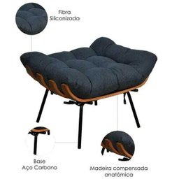 Poltrona Costela com Puff Sala de Estar Linho - Lyam Decor - 4