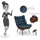 Ver imagem 3 de Poltrona Costela com Puff Sala de Estar Linho - Lyam Decor