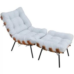 Poltrona Costela com Puff Sala de Estar Linho - Lyam Decor - 1