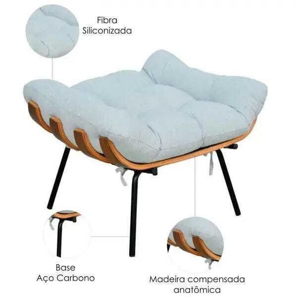 Poltrona Costela com Puff Sala de Estar Linho - Lyam Decor - 4