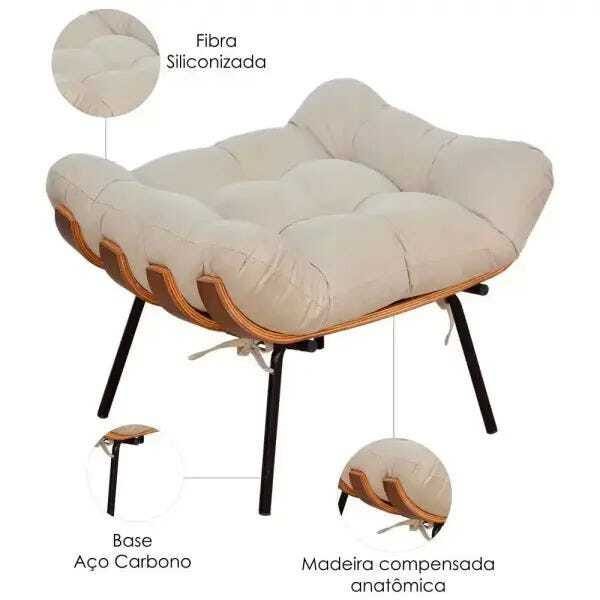 Poltrona Costela com Puff Sala de Estar Suede - Lyam Decor - 4