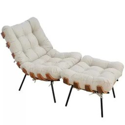 Poltrona Costela com Puff Sala de Estar Suede - Lyam Decor - 1