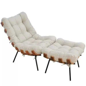Poltrona Costela com Puff Sala de Estar Suede - Lyam Decor