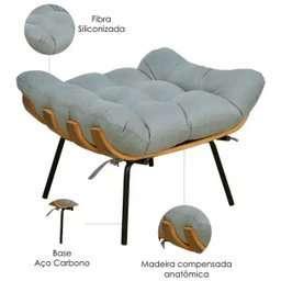 Poltrona Costela com Puff Sala de Estar Linho Cinza  - Lyam Decor - 4