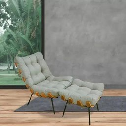 Poltrona Costela com Puff Sala de Estar Linho Cinza  - Lyam Decor - 2